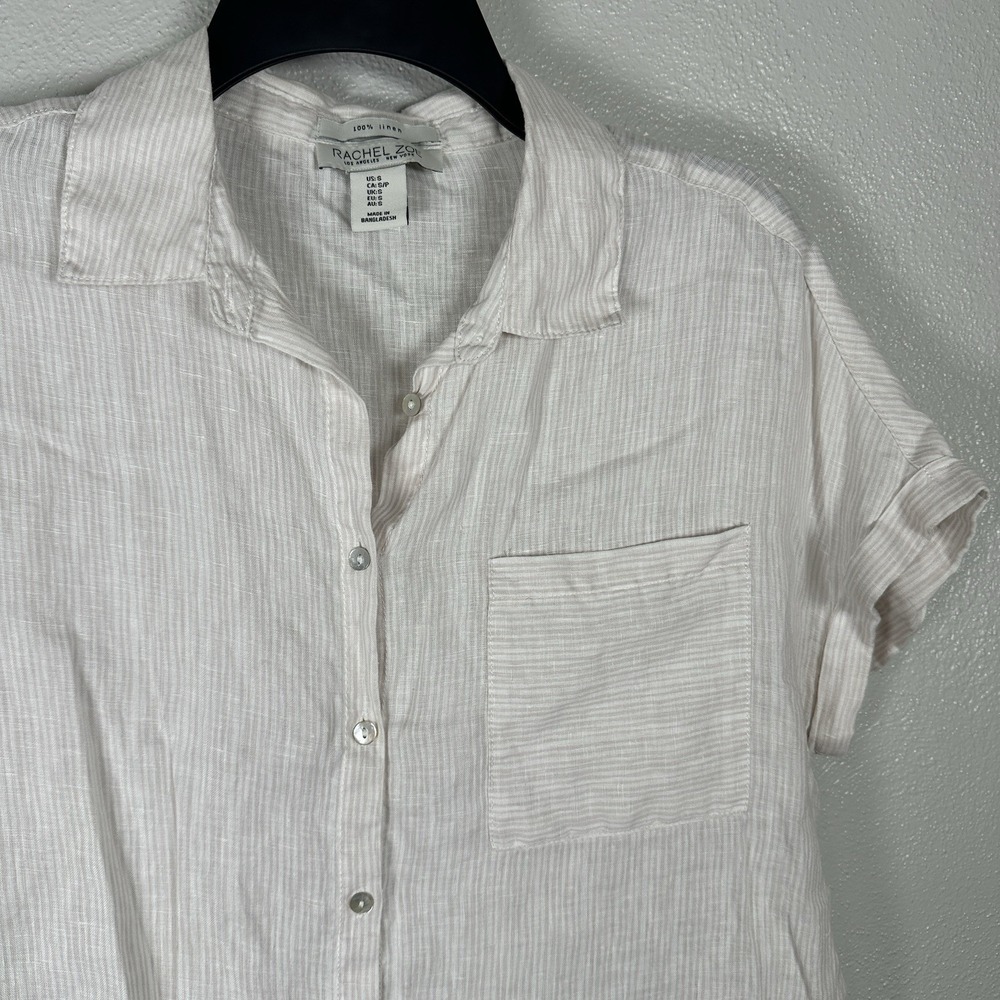 Rachel Zoe Cropped Button Up Top Womens Small Beige Striped Boho Cottage Chic - Picture 2 of 4
